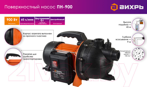 Изображение товара Центробежный насос Вихрь ПН-900 (68/4/2)