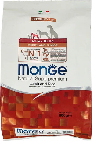 Изображение товара Сухой корм для собак Monge Speciality Mini Puppy&Junior Lamb&Rice (800г)