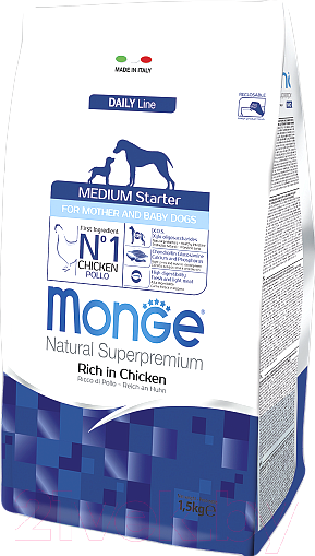 Изображение товара Сухой корм для собак Monge Daily Medium Starter Rich in Chicken (1.5кг)
