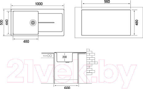 Изображение товара Мойка кухонная Longran Enigma ENG1000.500 (трюфель)