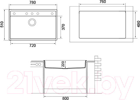 Изображение товара Мойка кухонная Longran Geos GES780.500 (терра)