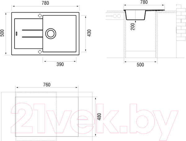 Изображение товара Мойка кухонная Longran Amanda AMG780.500 (альпина)