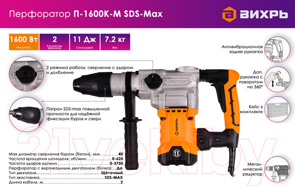 Изображение товара Перфоратор Вихрь П-1200К-М (72/3/3)