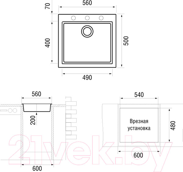 Изображение товара Мойка кухонная Longran Cube CUG560.500 (саббиа)
