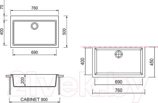 Изображение товара Мойка кухонная Longran Cube CUG760.500 (марон)