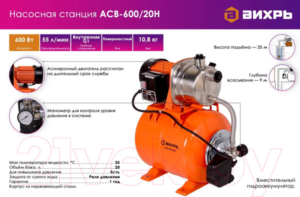 Изображение товара Насосная станция Вихрь АСВ-600/20Н (68/1/14)