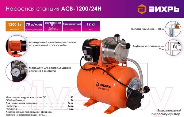 Изображение товара Насосная станция Вихрь АСВ-1200/24Н (68/1/6)