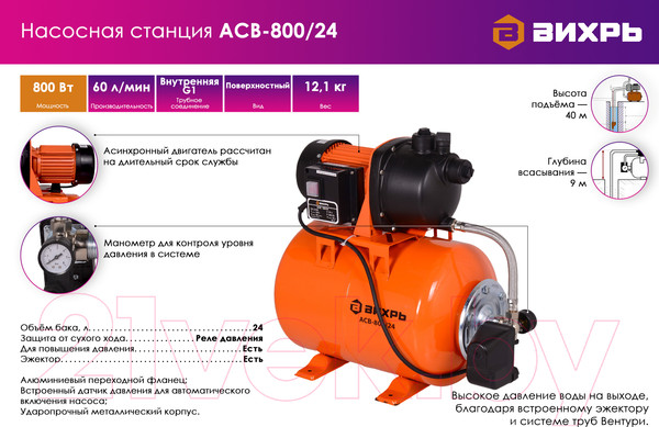Изображение товара Насосная станция Вихрь АСВ-800/24 (68/1/1)