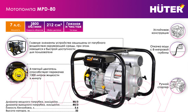 Изображение товара Мотопомпа Huter MPD-80 (70/11/4)