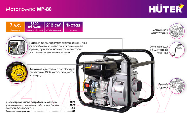 Изображение товара Мотопомпа Huter MP-80 (70/11/7)