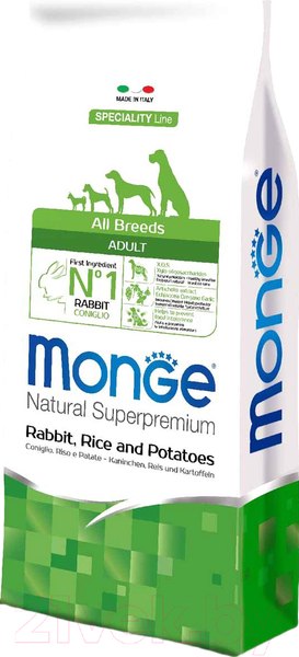 Изображение товара Сухой корм для собак Monge Speciality Adult All Breeds Rabbit,Rice&Potato (2.5кг)