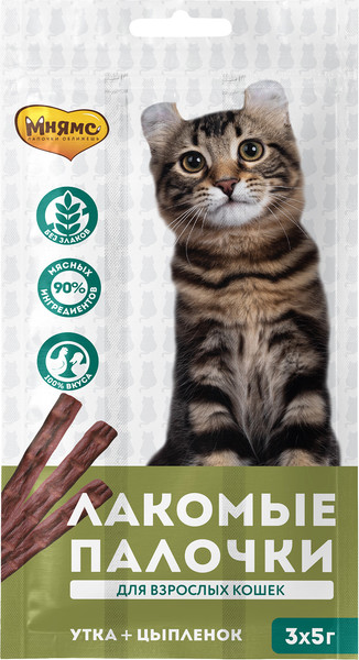Изображение товара Лакомство для кошек Мнямс Лакомые палочки с цыпленком и уткой / 0055