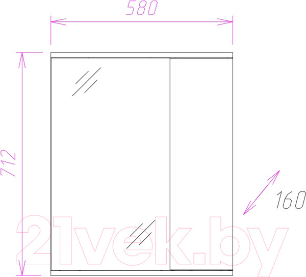 Изображение товара Шкаф с зеркалом для ванной Onika Кристалл 58.01 R (205818)
