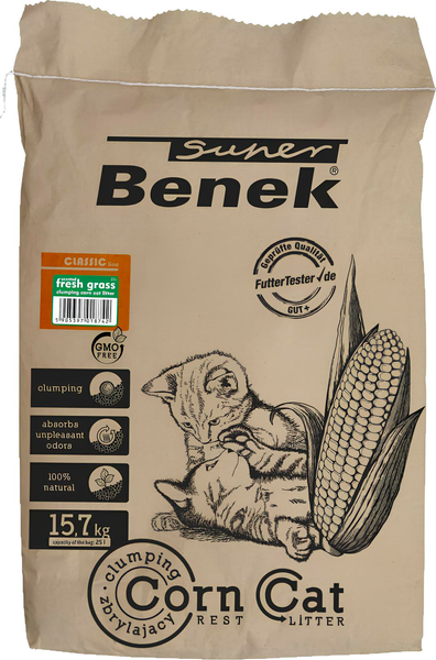 Изображение товара Наполнитель для туалета Super Benek Corn Cat Свежая трава (25л/15.7кг)