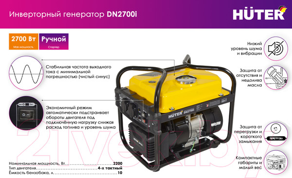 Изображение товара Инверторный генератор Huter DN2700i (64/10/6)