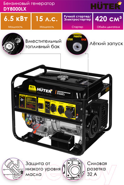 Изображение товара Бензиновый генератор Huter DY8000LX (64/1/19)