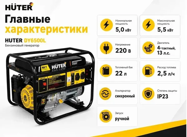 Изображение товара Бензиновый генератор Huter DY6500L (64/1/6)