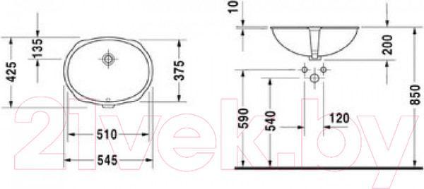 Изображение товара Умывальник Duravit Vero (0466510000)