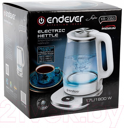 Изображение товара Электрочайник Endever Skyline KR-335G (белый/стекло)