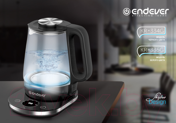 Изображение товара Электрочайник Endever Skyline KR-335G (белый/стекло)