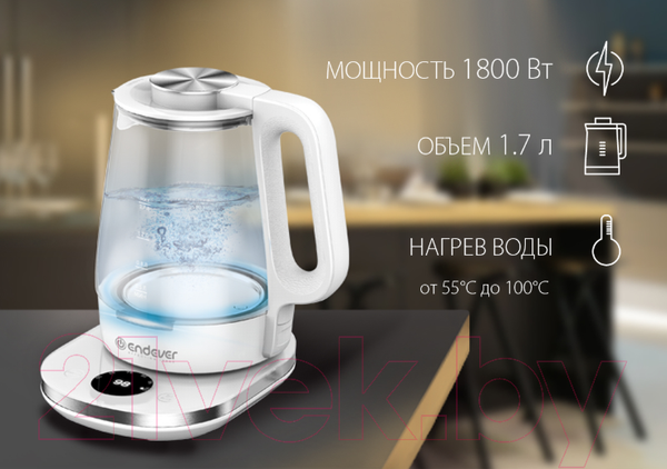 Изображение товара Электрочайник Endever Skyline KR-335G (белый/стекло)