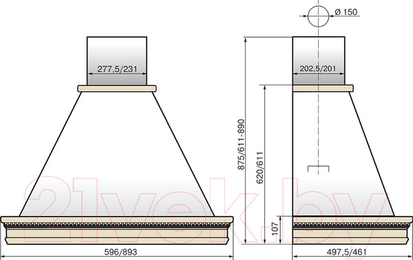 Изображение товара Вытяжка купольная Elikor Вилла Луизиана 60П-650-П3 (белый/дуб неокрашенный)