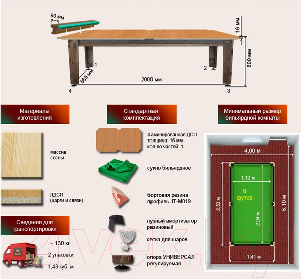 Изображение товара Бильярдный стол РуптуР Сильвер 159.00.08 (11/7)