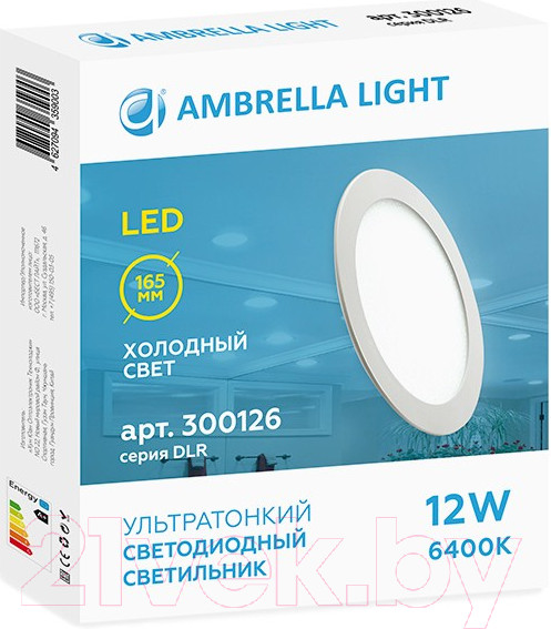 Изображение товара Точечный светильник Ambrella Даунлайт DLR 12W 6400K 185-250V