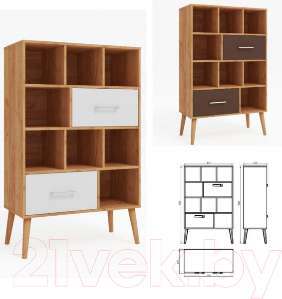 Изображение товара Стеллаж ФорестДекоГрупп Сканди / ГН 028-05 (дуб крафт/белый)