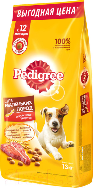 Изображение товара Сухой корм для собак Pedigree Для взрослых собак маленьких пород с говядиной (13кг)