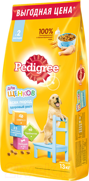 Изображение товара Сухой корм для собак Pedigree Полнорационный для щенков всех пород с 2 месяцев с курицей (13кг)