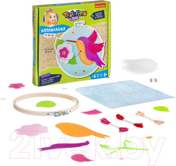 Изображение товара Набор для творчества Bondibon Аппликация из фетра на пяльцах. Птичка-невеличка / ВВ2697