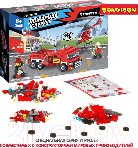 Изображение товара Конструктор Bondibon Пожарная служба. Вертолет, машина / ВВ4050