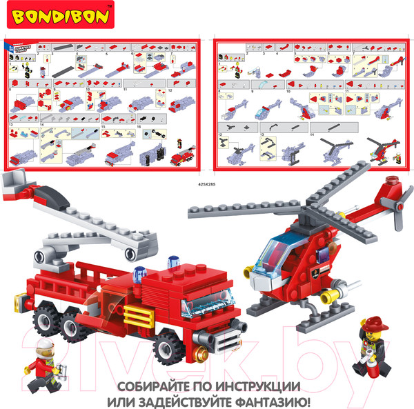 Изображение товара Конструктор Bondibon Пожарная служба. Вертолет, машина / ВВ4050
