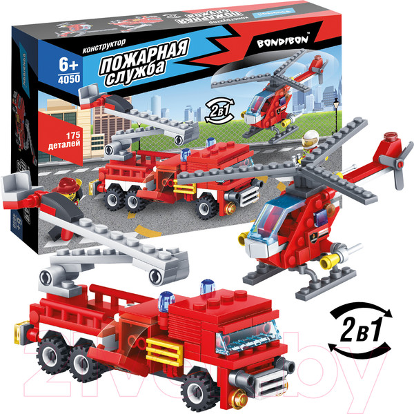 Изображение товара Конструктор Bondibon Пожарная служба. Вертолет, машина / ВВ4050