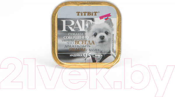 Изображение товара Влажный корм для собак TiTBiT RAF с индейкой (100г)