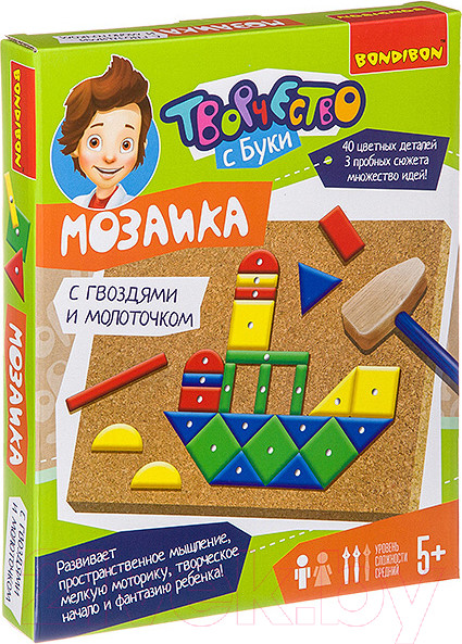Изображение товара Развивающая игра Bondibon Мозаика с гвоздями и молоточком 1 / ВВ2691