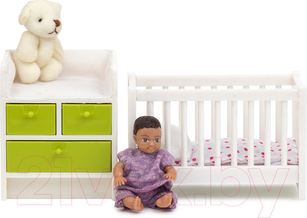 Изображение товара Комплект аксессуаров для кукольного домика Lundby Кровать с пеленальным комодом / LB-60209900