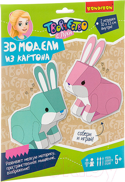 Изображение товара Набор для творчества Bondibon 3D модели из картона. Зайчики / ВВ3363