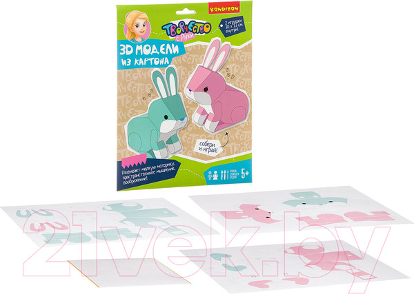 Изображение товара Набор для творчества Bondibon 3D модели из картона. Зайчики / ВВ3363