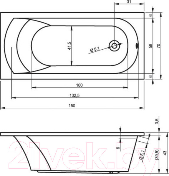 Изображение товара Ванна акриловая Riho Miami 150 / BB58005 (с ножками)