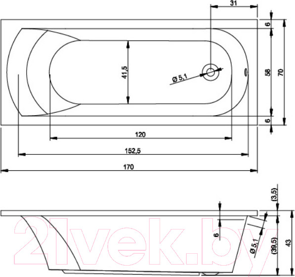 Изображение товара Ванна акриловая Riho Miami 170 / BB62005 (с ножками)