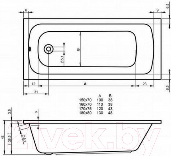 Изображение товара Ванна акриловая Riho Dola 150x70 / BB29005 (с ножками)