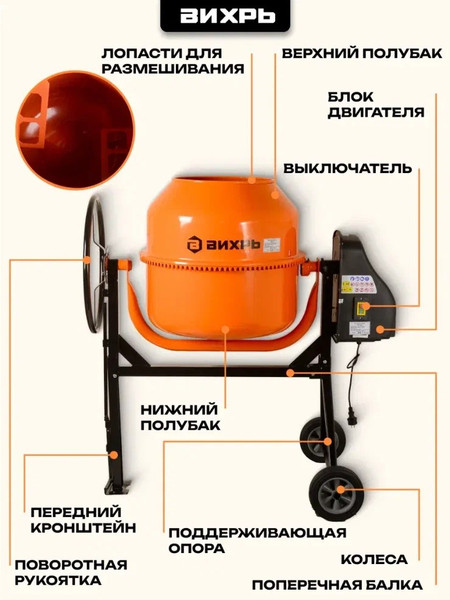 Изображение товара Бетономешалка Вихрь БМ-180 (74/1/4)