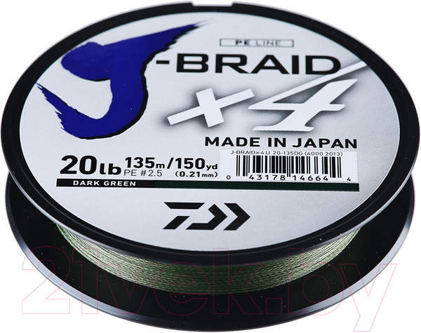 Изображение товара Леска плетеная Daiwa J-Braid X4E 0.10мм 135м / 12741-010 (темно-зеленый)
