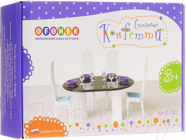 Изображение товара Комплект аксессуаров для кукольного домика Огонек Мебель для столовой. Конфетти / С-1332