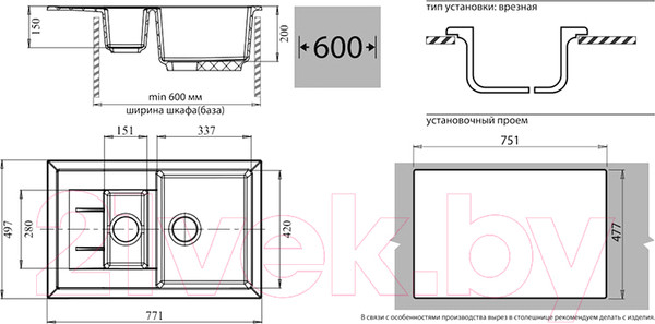 Изображение товара Мойка кухонная GranFest Quadro GF-Q775KL (белый)