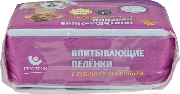 Изображение товара Набор пеленок одноразовых детских Пелигрин С суперабсорбентом 60x40 / ДСП4030 (30шт)