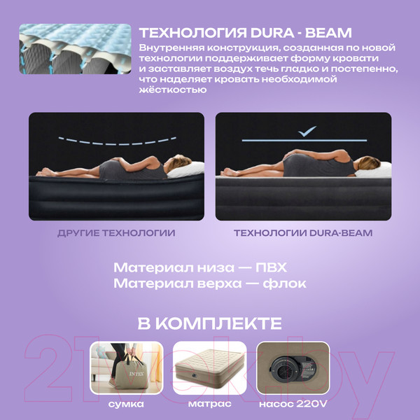 Изображение товара Надувной матрас Intex Ultra Plush 64428 (встроенный электронный насос/сумка/ремкомплект)