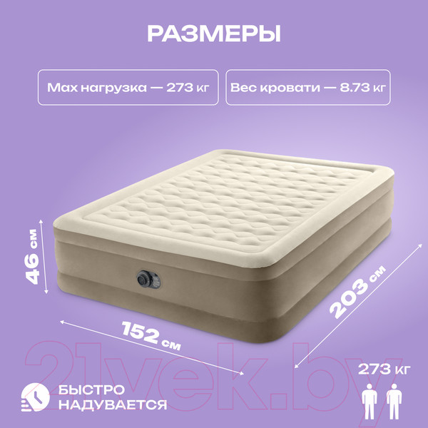 Изображение товара Надувной матрас Intex Ultra Plush 64428 (встроенный электронный насос/сумка/ремкомплект)